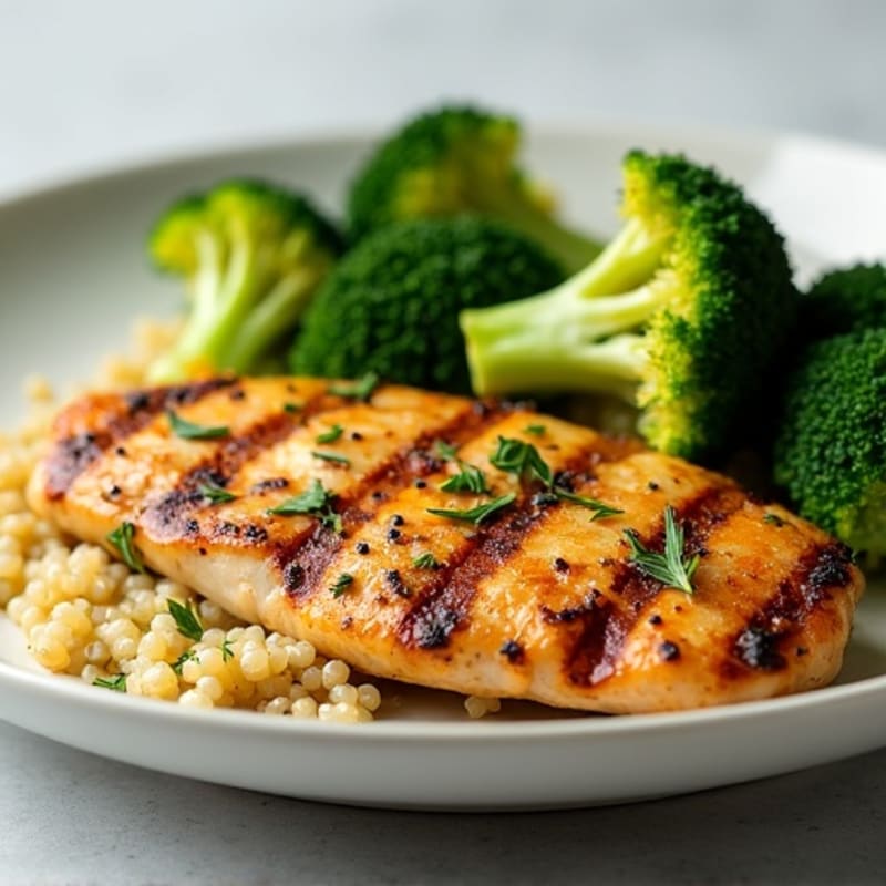 Grilled Chicken Breast with Roasted Broccoli and Quinoa