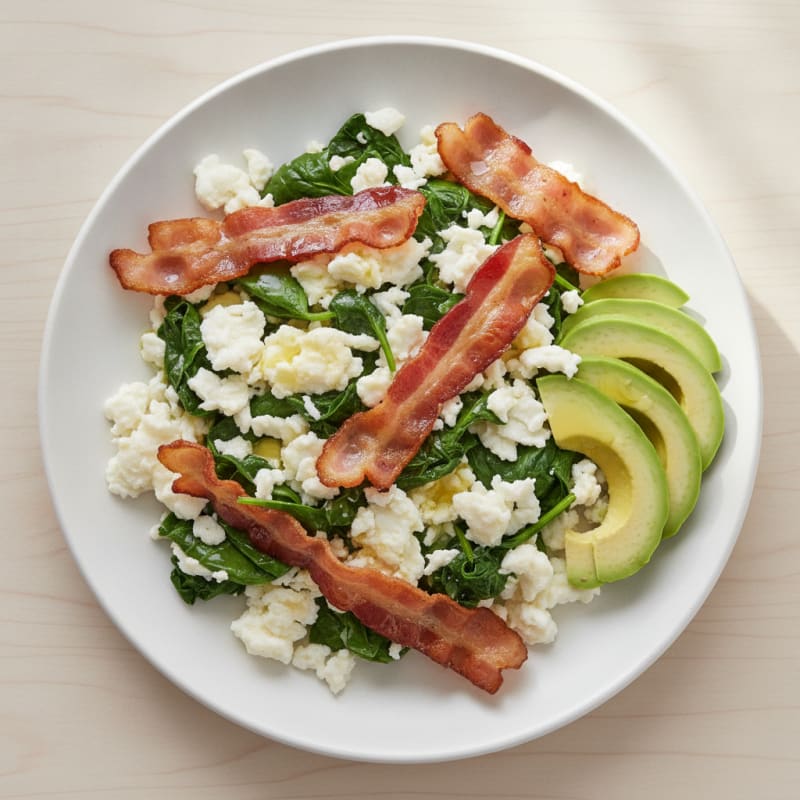 Crispy Turkey Bacon and Egg White Scramble with Spinach