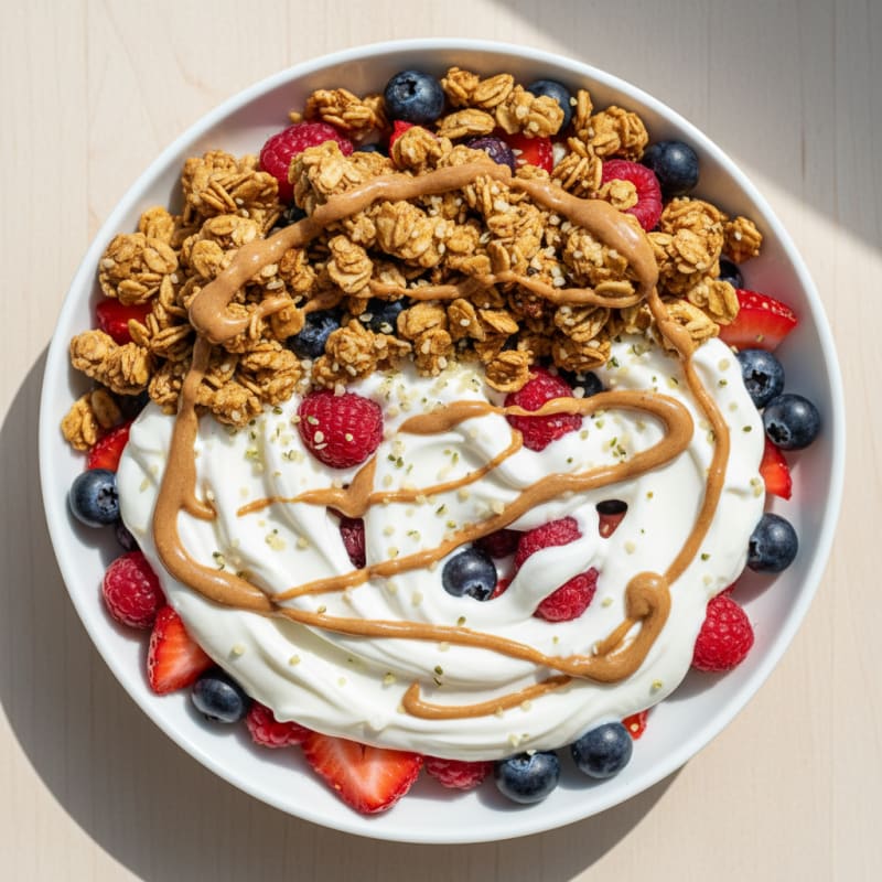 Creamy Greek Yogurt Protein Parfait with Mixed Berries and Almond Butter