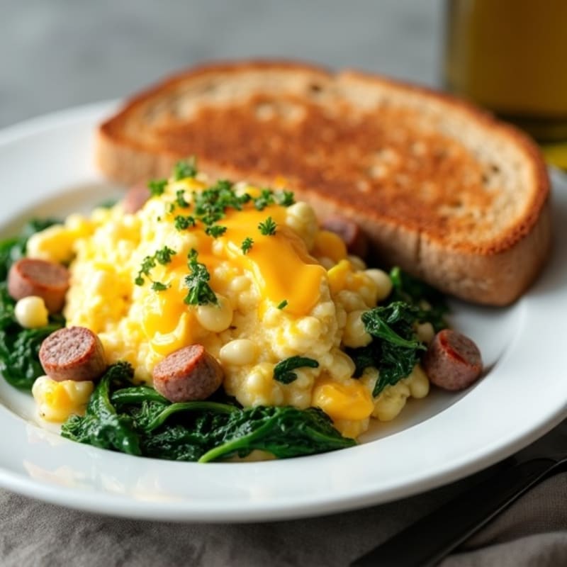 Egg White Scramble with Turkey Sausage and Spinach
