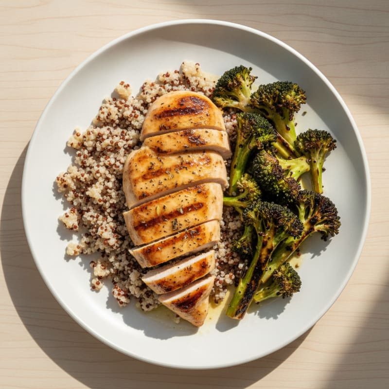 Grilled Chicken Breast with Quinoa and Roasted Broccoli