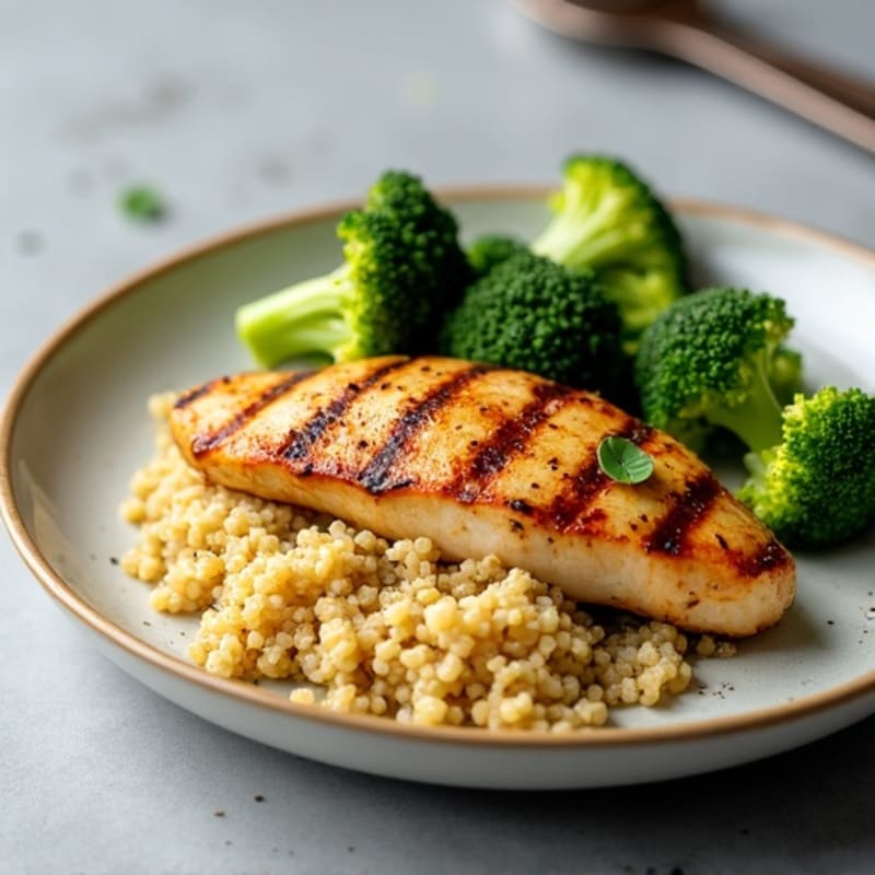 Grilled Chicken Breast with Quinoa and Roasted Broccoli