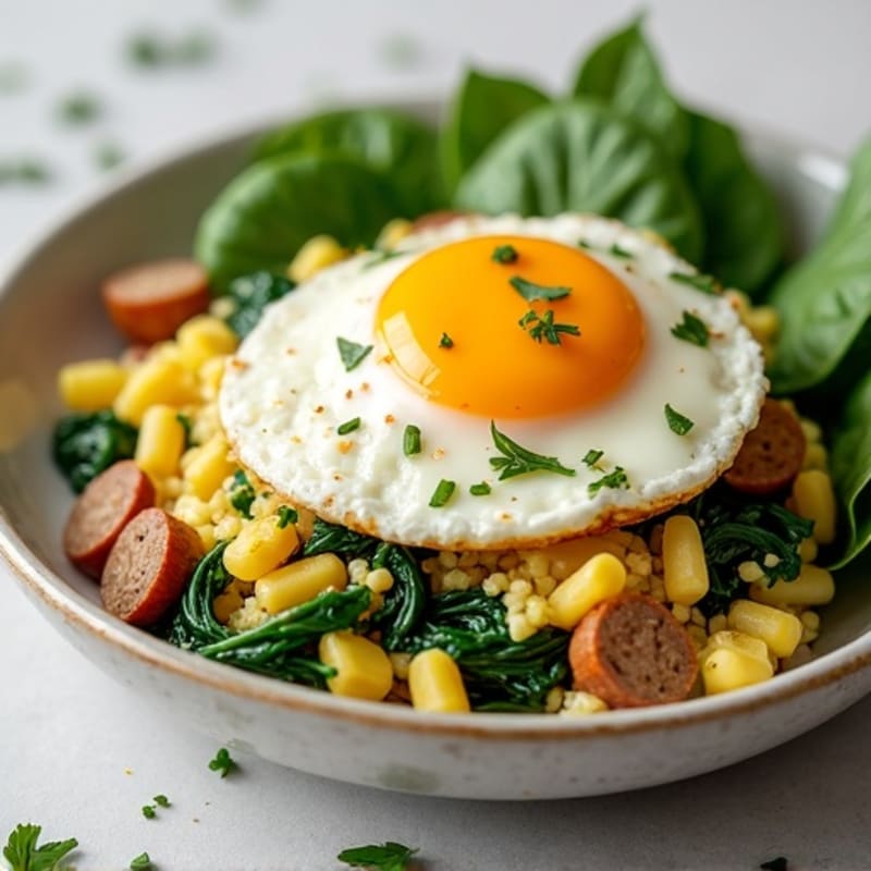 Egg White and Turkey Sausage Scramble with Spinach and Cottage Cheese