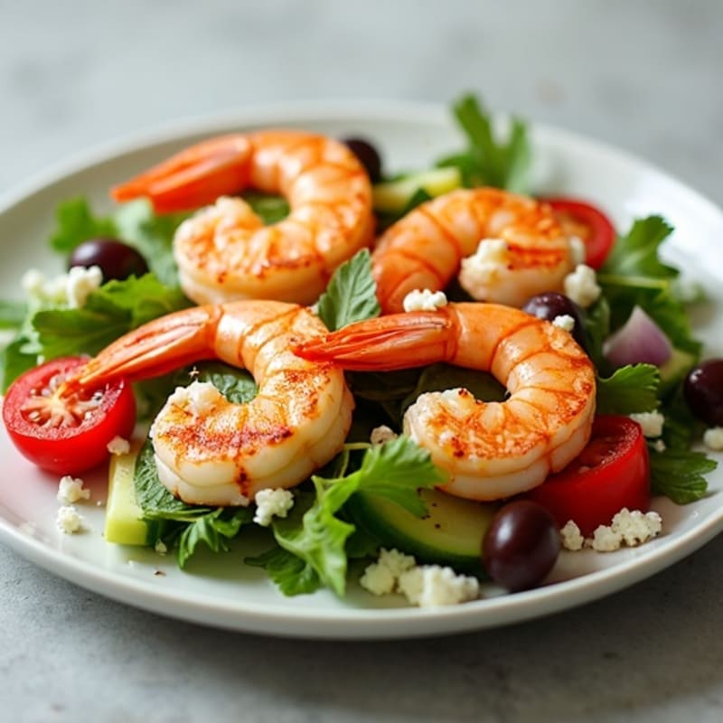 Citrus-Garlic Grilled Shrimp over Crunchy Mediterranean Salad
