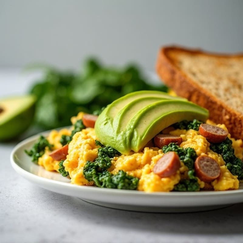 Egg White Spinach Scramble with Turkey Sausage