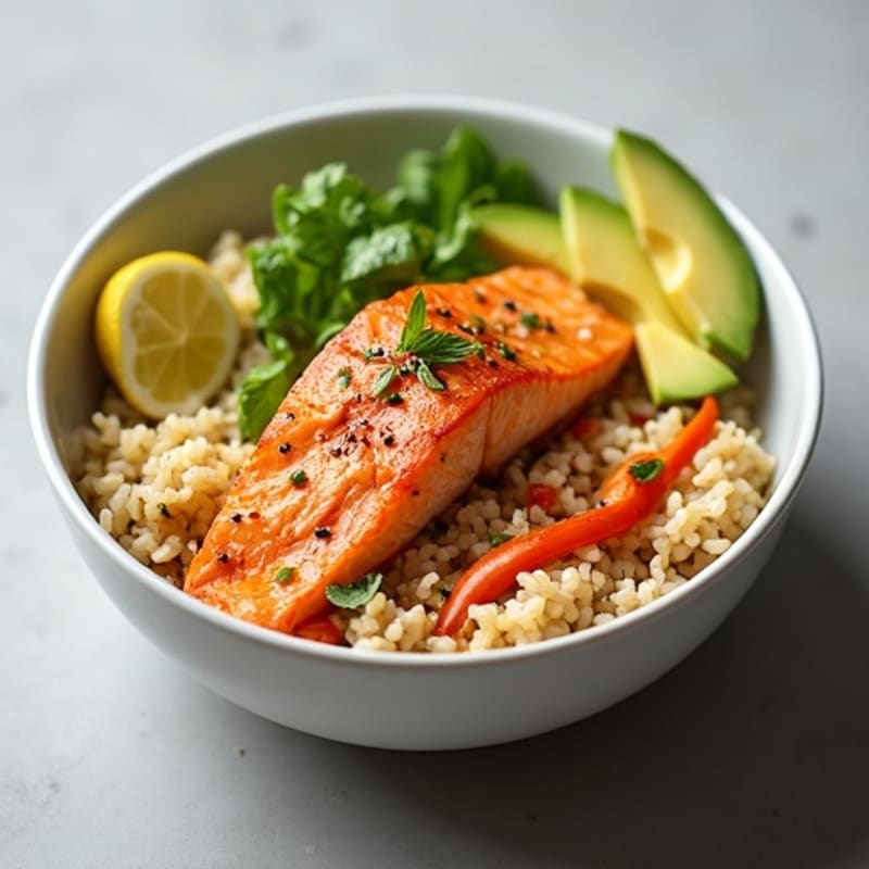 Pan-Seared Salmon Rice Bowl with Creamy Spicy Mayo and Fresh Avocado
