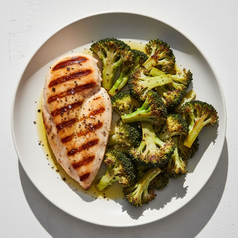 Grilled Chicken Breast with Roasted Broccoli and Olive Oil