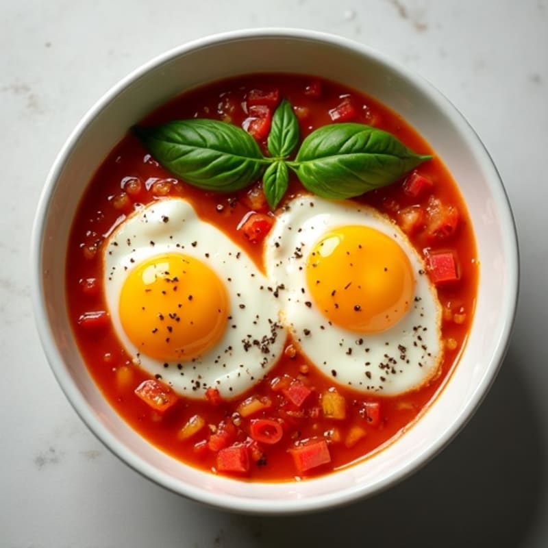Fresh Poached Eggs in Savory Tomato Pepper Sauce