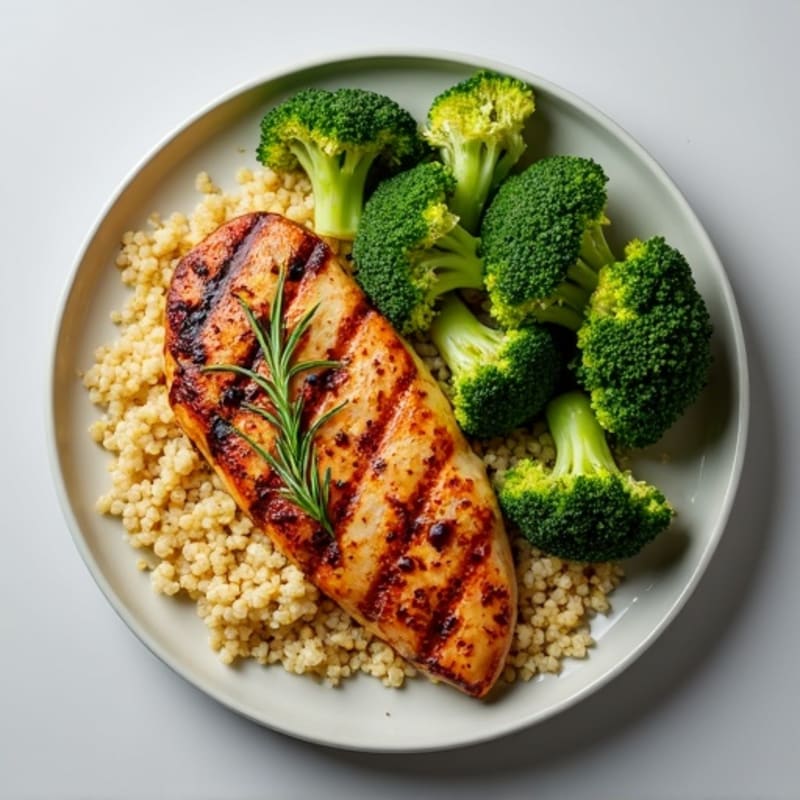 Grilled Chicken Breast with Quinoa and Roasted Broccoli
