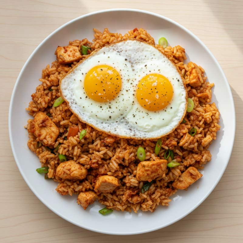 High-Protein Kimchi Fried Rice with Fried Egg