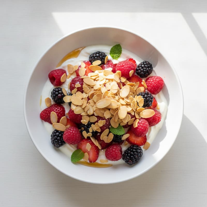 Creamy Greek Yogurt Parfait with Mixed Berries and Almonds
