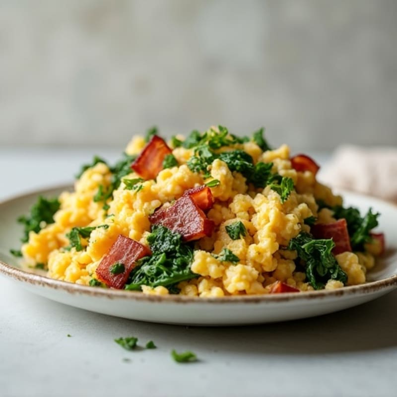Cottage Cheese Scramble with Spinach and Turkey Bacon