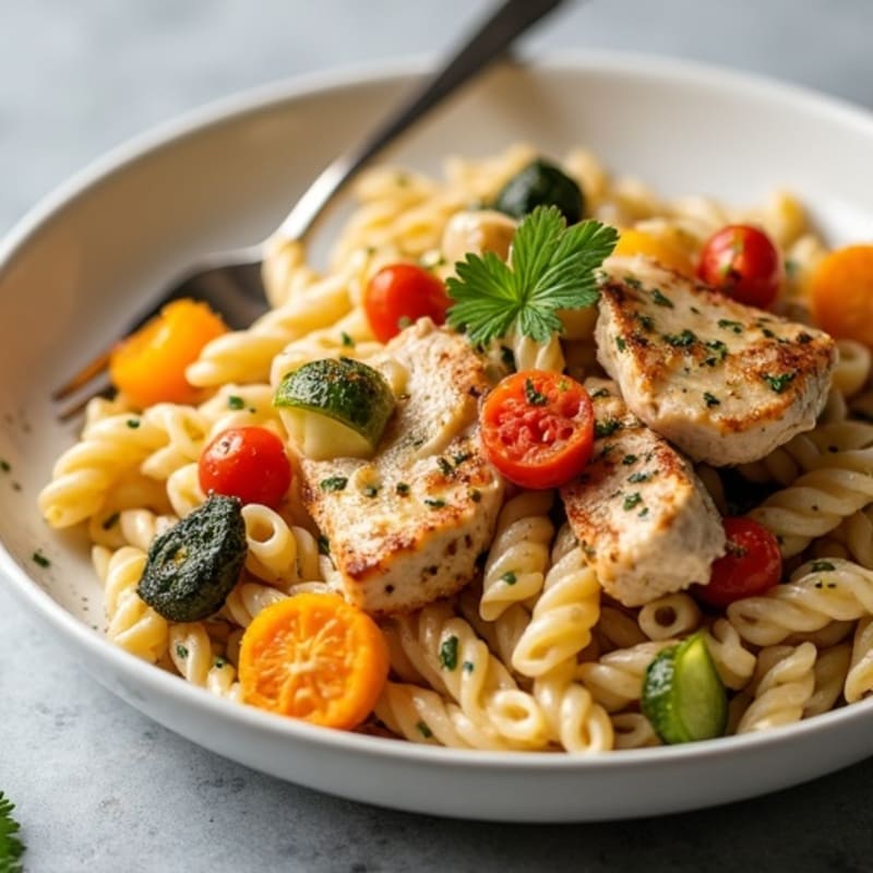 Creamy Chicken Pasta with Roasted Vegetables