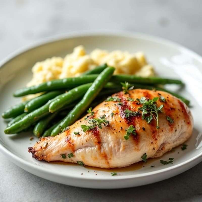 Seared Turkey Breast with Garlic Green Beans and Mashed Cauliflower