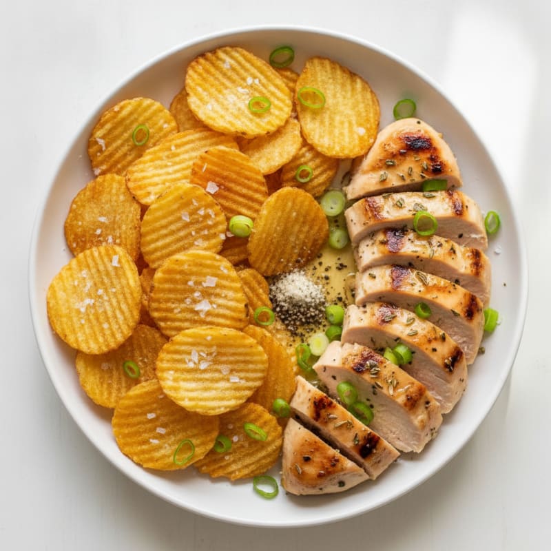 Baked Potato Chips with Sea Salt and Herb-Grilled Chicken
