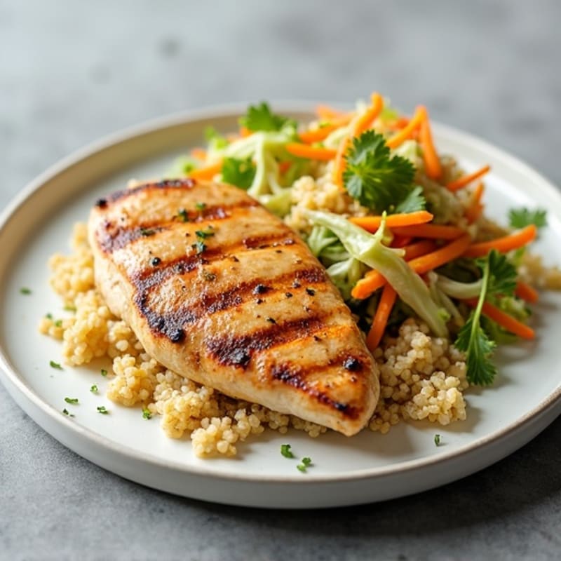 Grilled Chicken Breast with Crunchy Cabbage Slaw and Quinoa