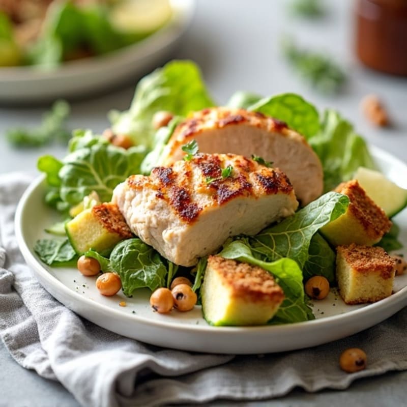 Herb-Grilled Chicken Caesar with Crispy Chickpea Croutons