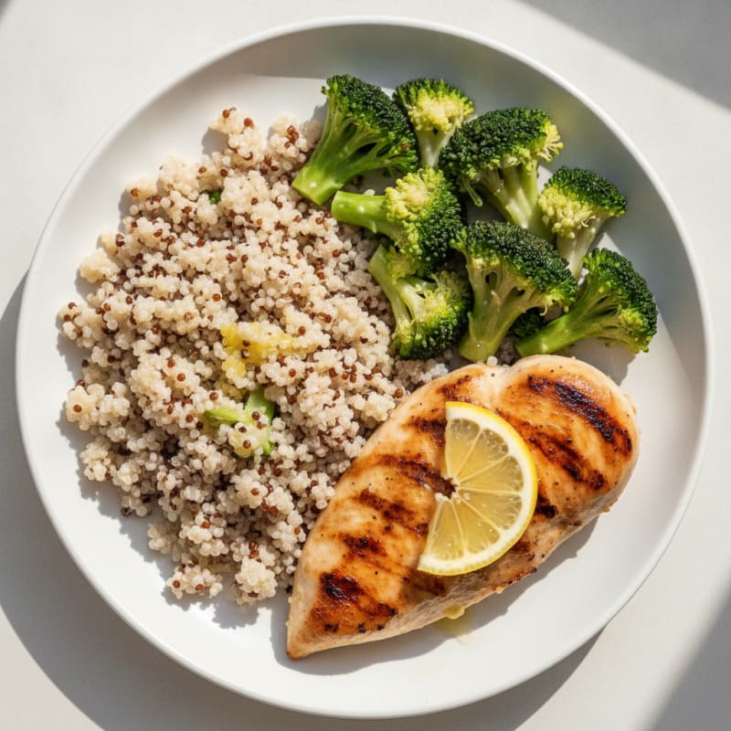 Grilled Chicken Breast with Quinoa and Steamed Broccoli