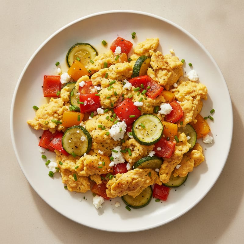 Hearty Scrambled Eggs with Roasted Vegetables
