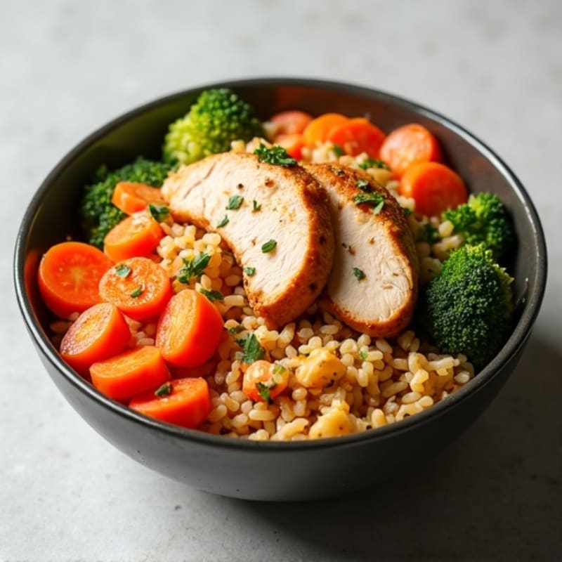 Healthy Kimchi Rice with Chicken and Veggies