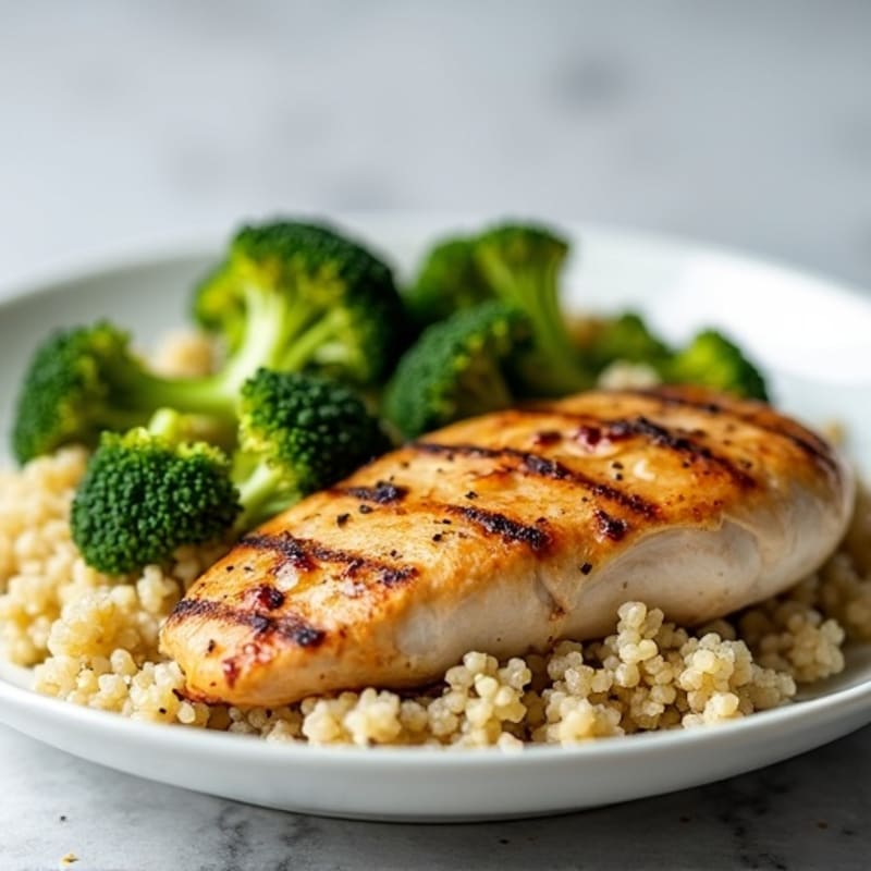 Grilled Chicken Breast with Roasted Broccoli and Quinoa