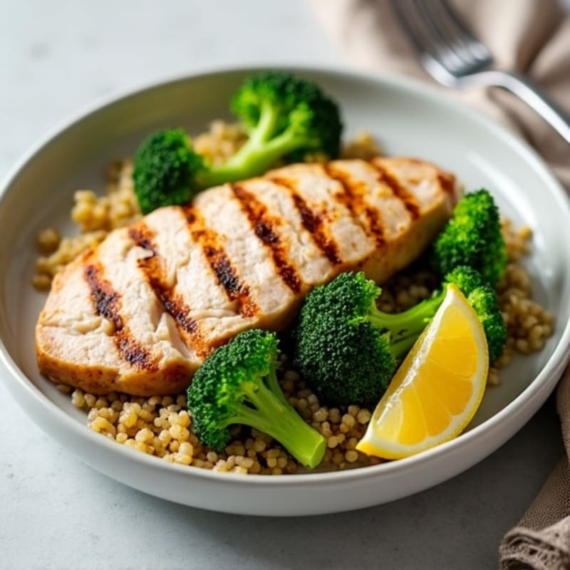 Grilled Turkey Breast with Roasted Broccoli and Quinoa