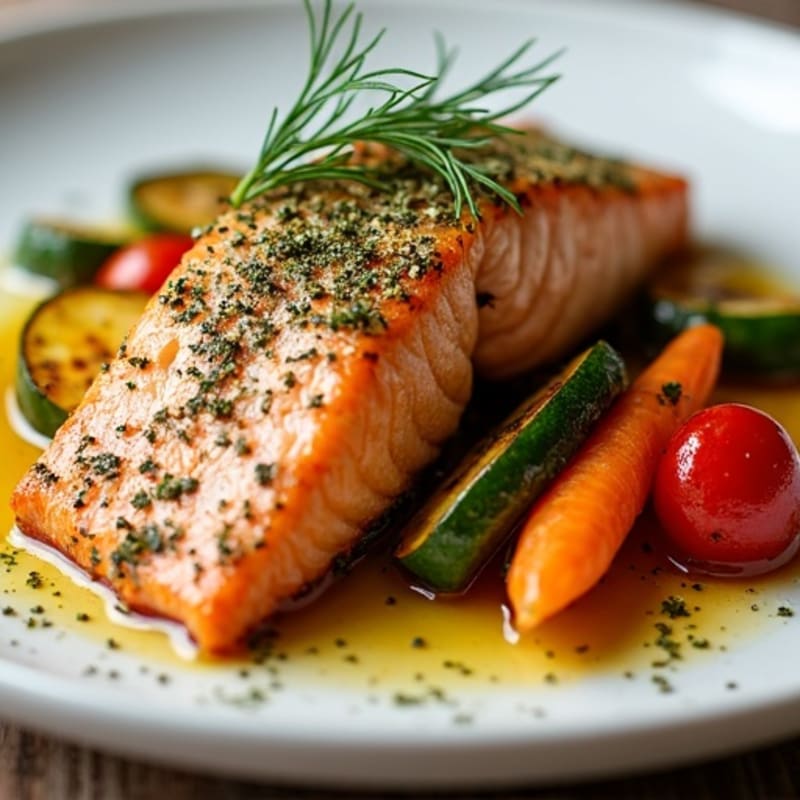 Herb-Crusted Salmon with Roasted Rainbow Vegetables