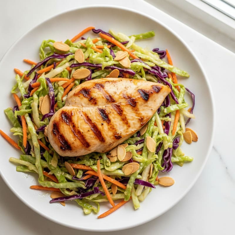 Grilled Chicken Breast with Crunchy Cabbage Slaw