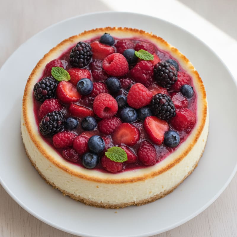 Greek Yogurt Protein Cheesecake with Mixed Berries