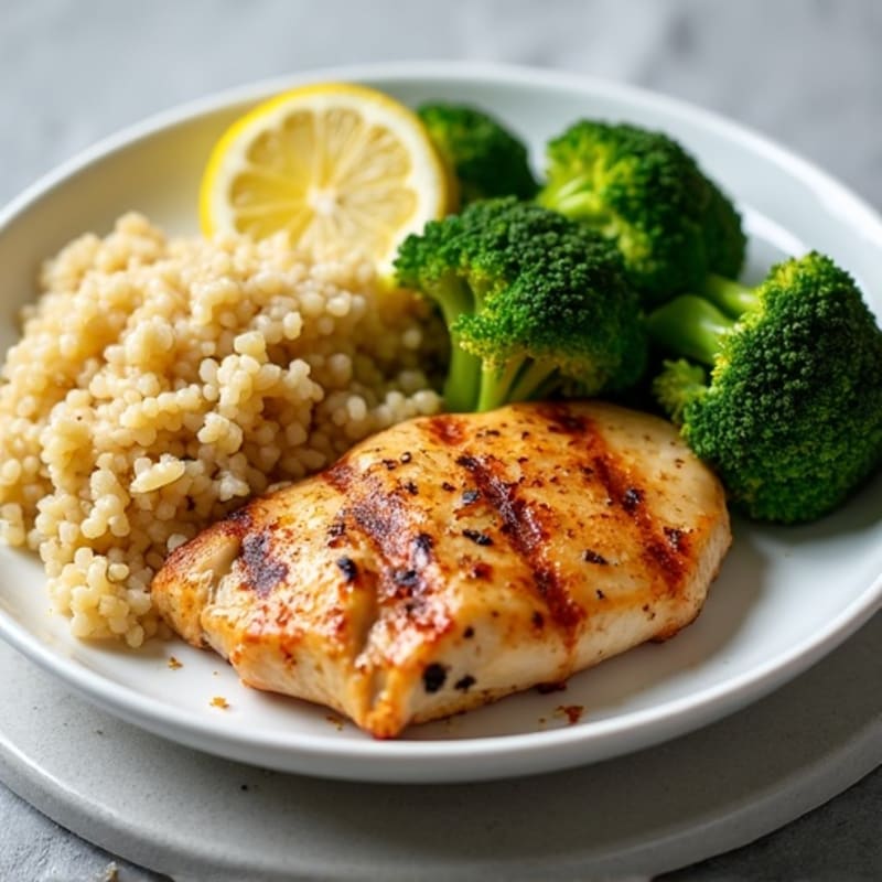 Grilled Chicken Breast with Quinoa and Roasted Broccoli