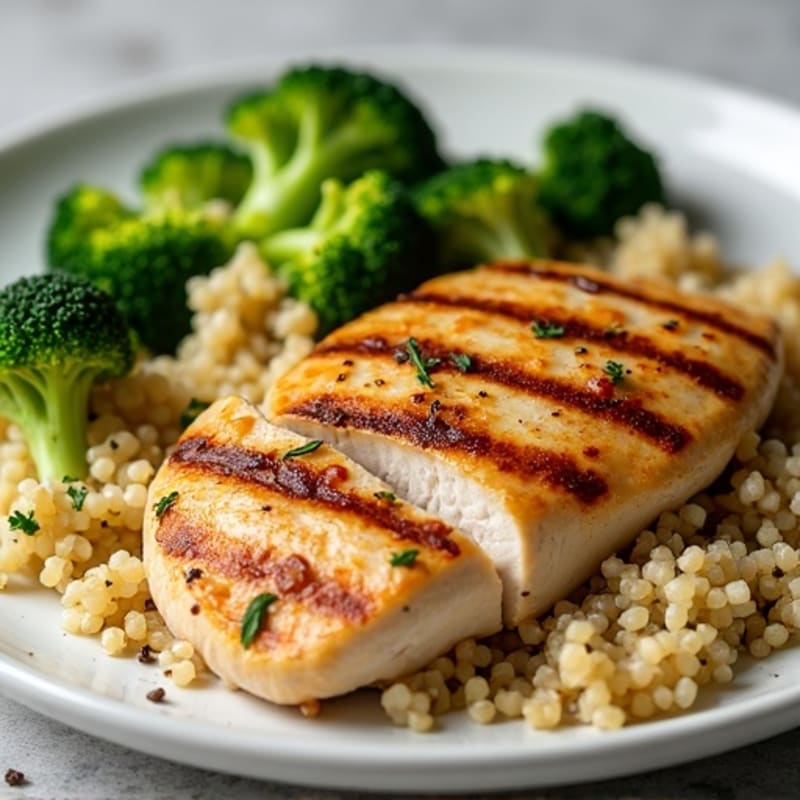 Grilled Chicken Breast with Quinoa and Roasted Broccoli