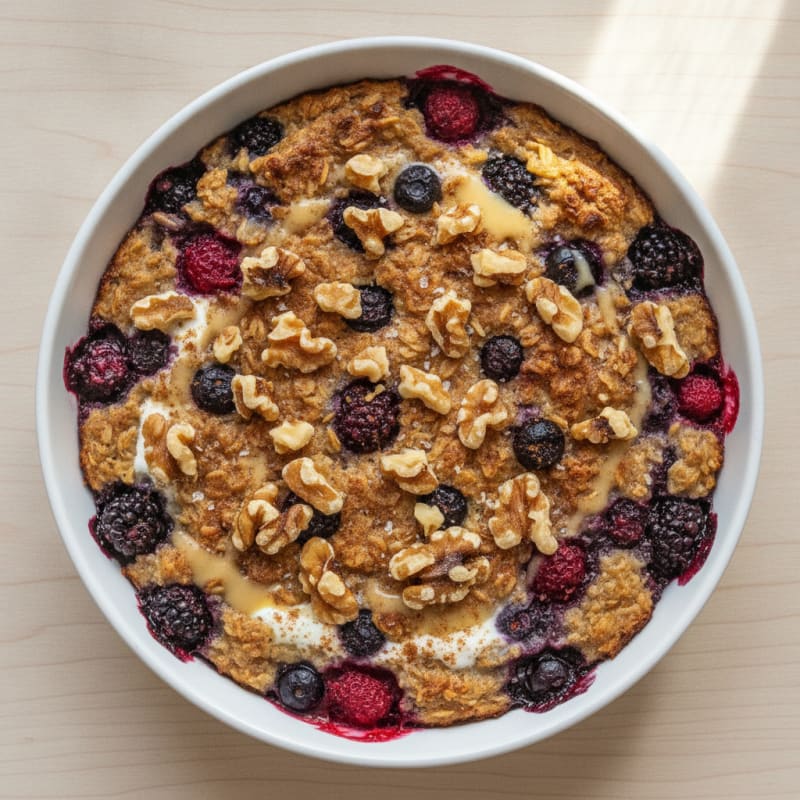 Baked Berry Oatmeal with Toasted Nuts