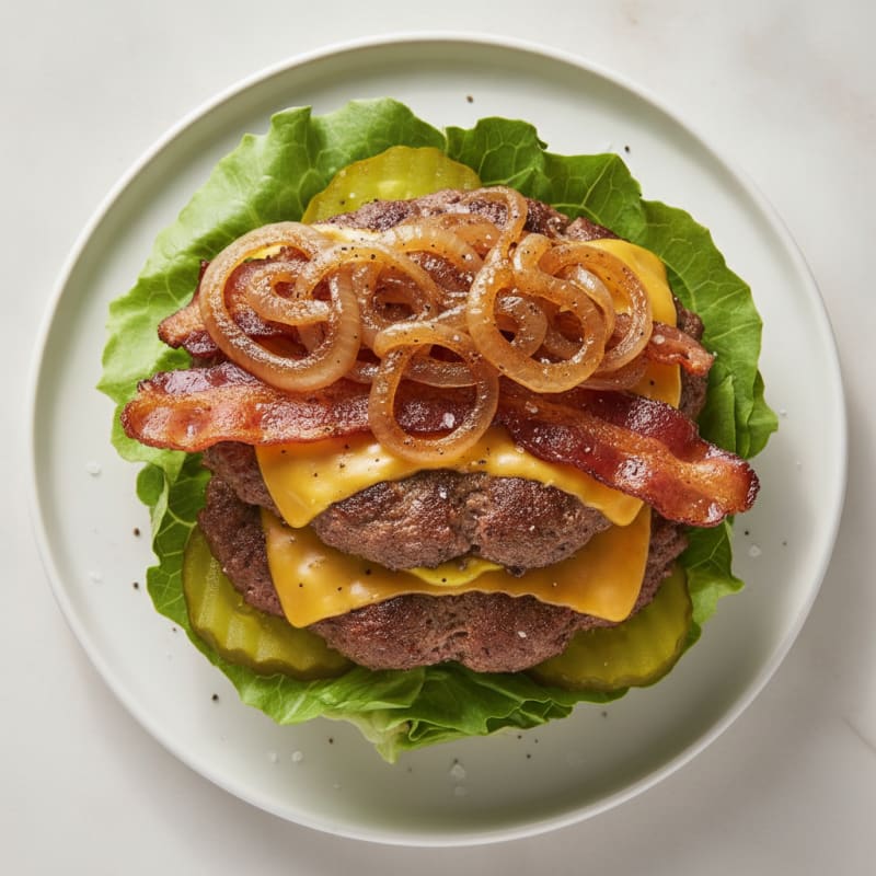 Double Bacon Cheeseburger with Caramelized Onions