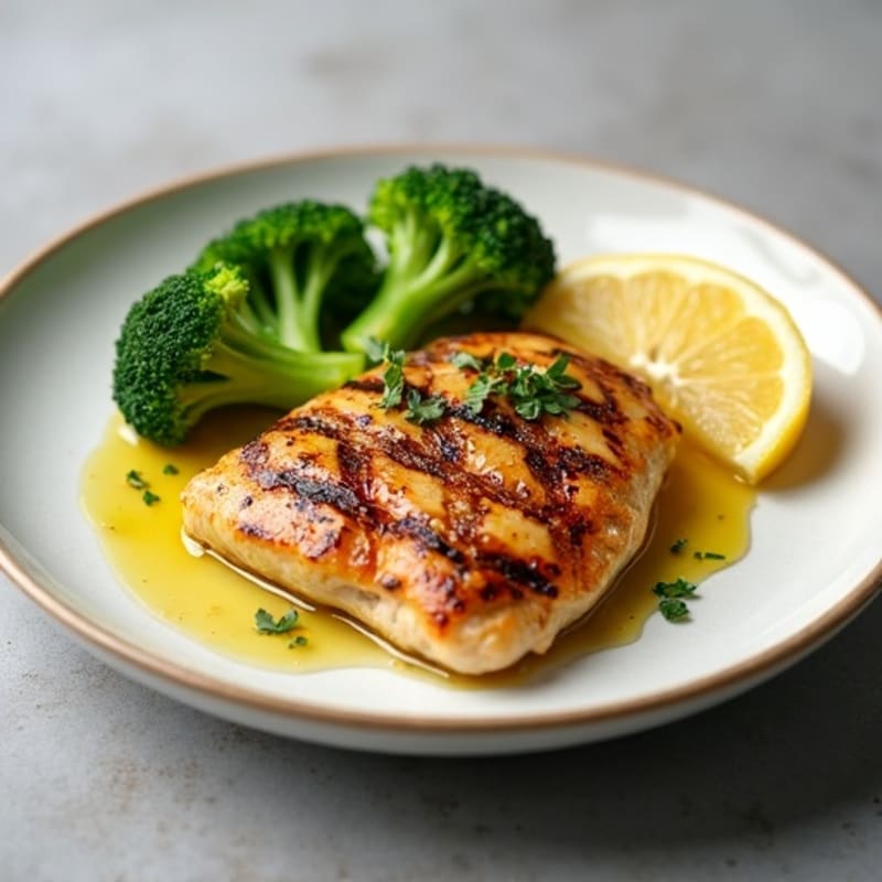 Grilled Chicken Breast with Roasted Broccoli and Lemon