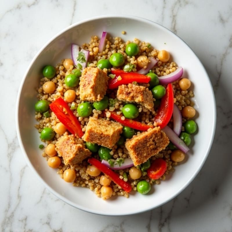 Chickpea Tempeh Stir-Fry with Edamame and Quinoa