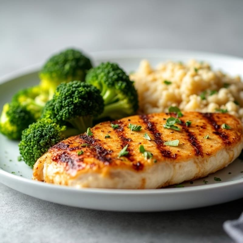 Grilled Chicken Breast with Quinoa and Roasted Broccoli