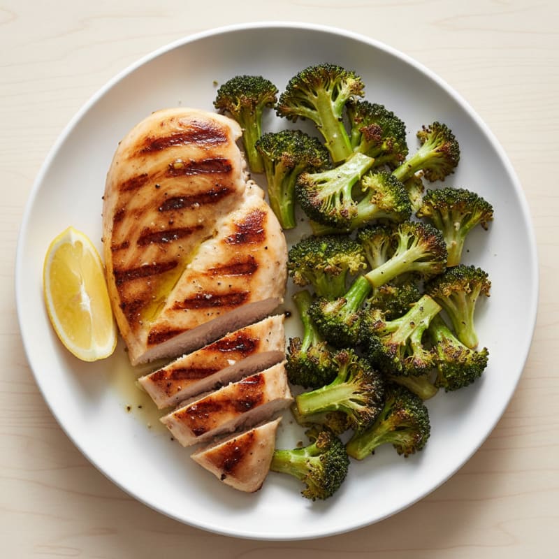 Grilled Chicken Breast with Roasted Broccoli and Lemon