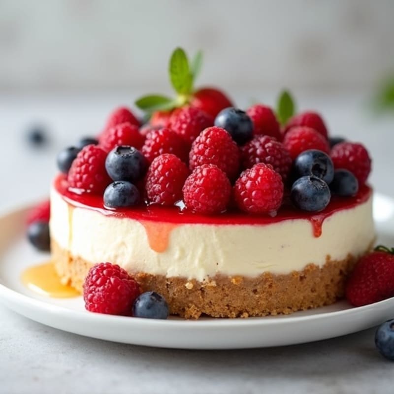 Greek Yogurt Protein Cheesecake with Mixed Berries