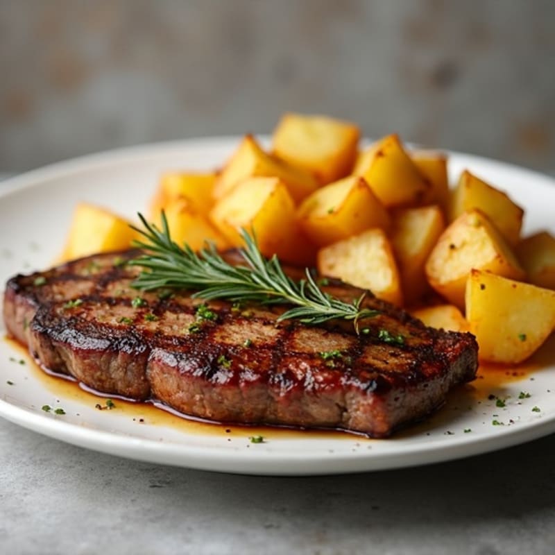 Tender Pan-Seared Steak with Crispy Garlic Roasted Potatoes