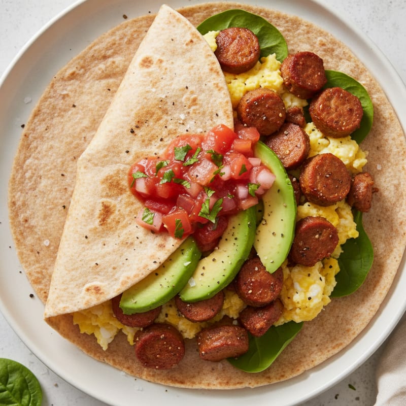 Hearty Breakfast Burrito with Chorizo and Avocado
