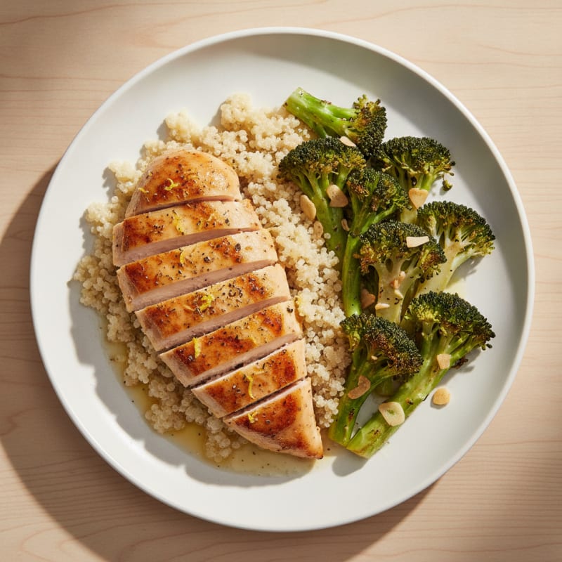 Grilled Chicken Breast with Roasted Broccoli and Quinoa
