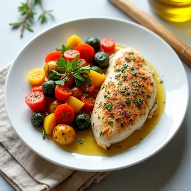 Herb-Crusted Pan Seared Chicken with Roasted Vegetables