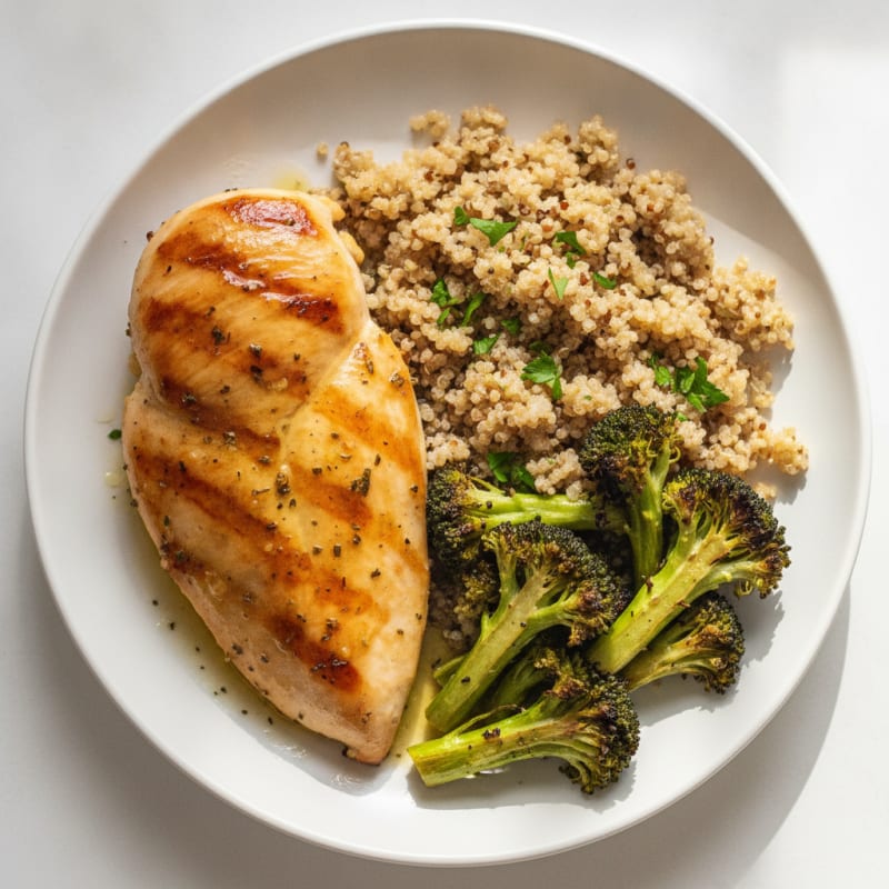 Grilled Chicken Breast with Roasted Broccoli and Quinoa