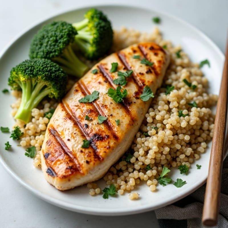 Grilled Chicken Breast with Roasted Broccoli and Quinoa