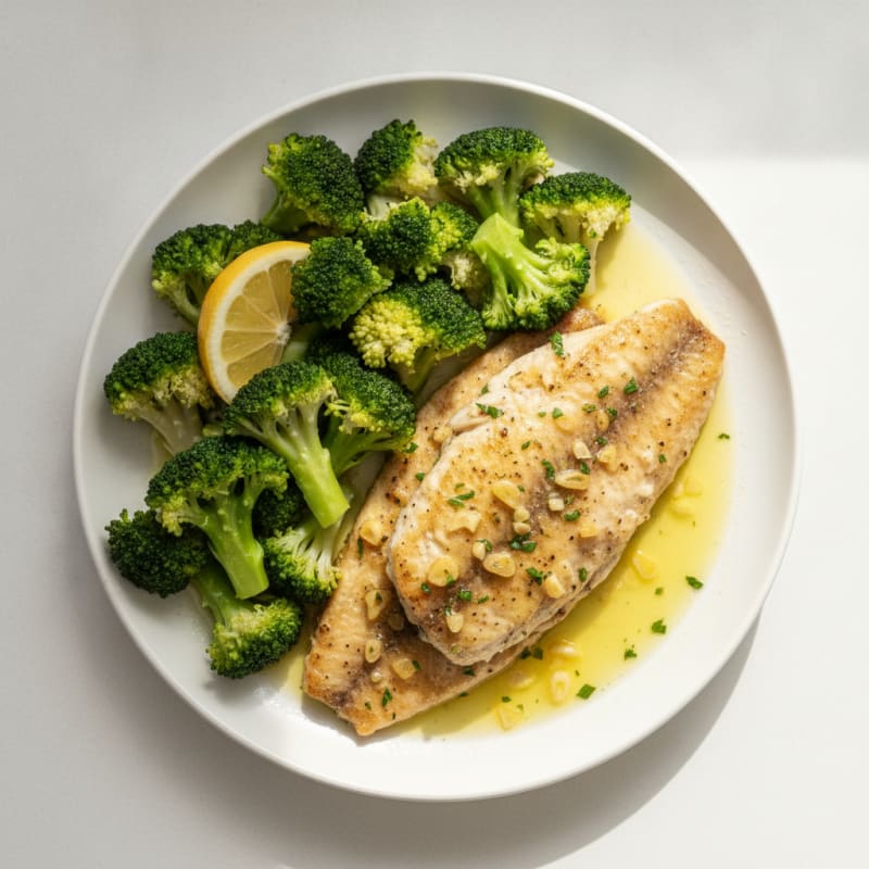 Seared Tilapia with Steamed Broccoli and Lemon
