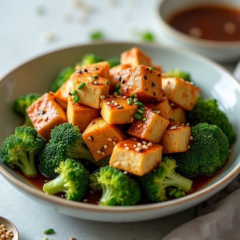 Crispy Sesame Ginger Tofu with Roasted Broccoli