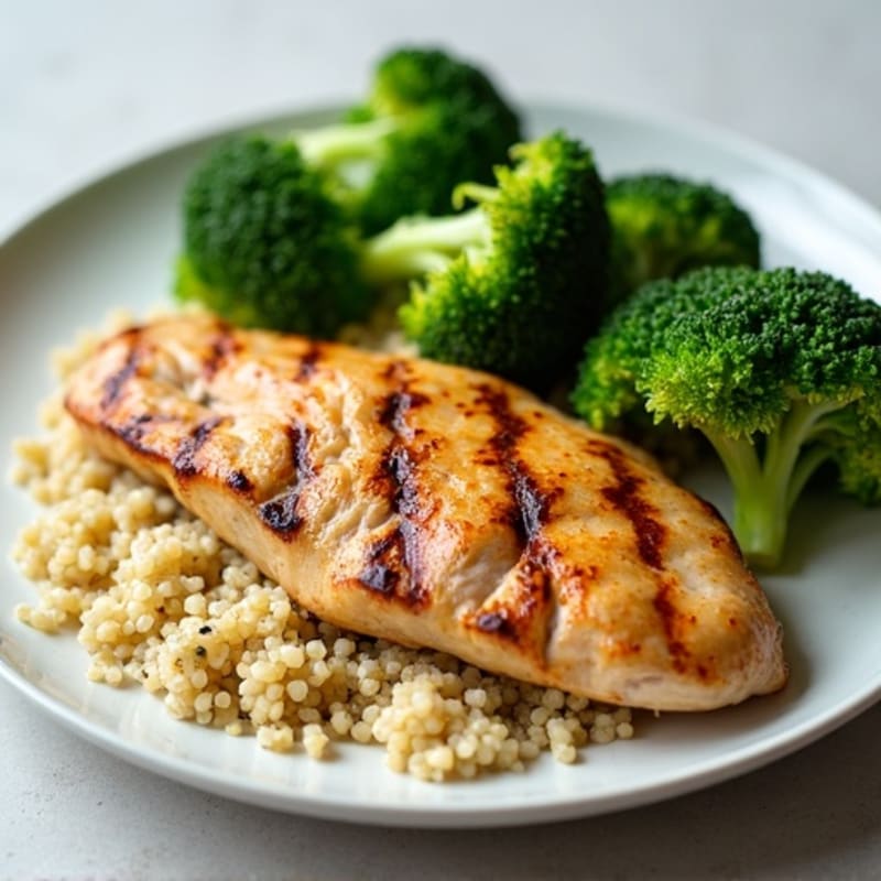 Grilled Chicken Breast with Quinoa and Steamed Broccoli