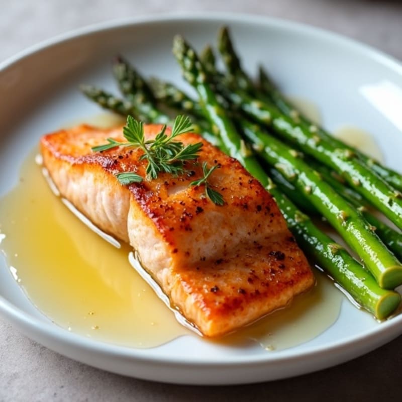 Crispy Pan-Seared Salmon with Garlic Butter Asparagus