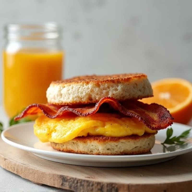 Crispy Turkey Bacon and Egg White Breakfast Sandwich with Greek Yogurt