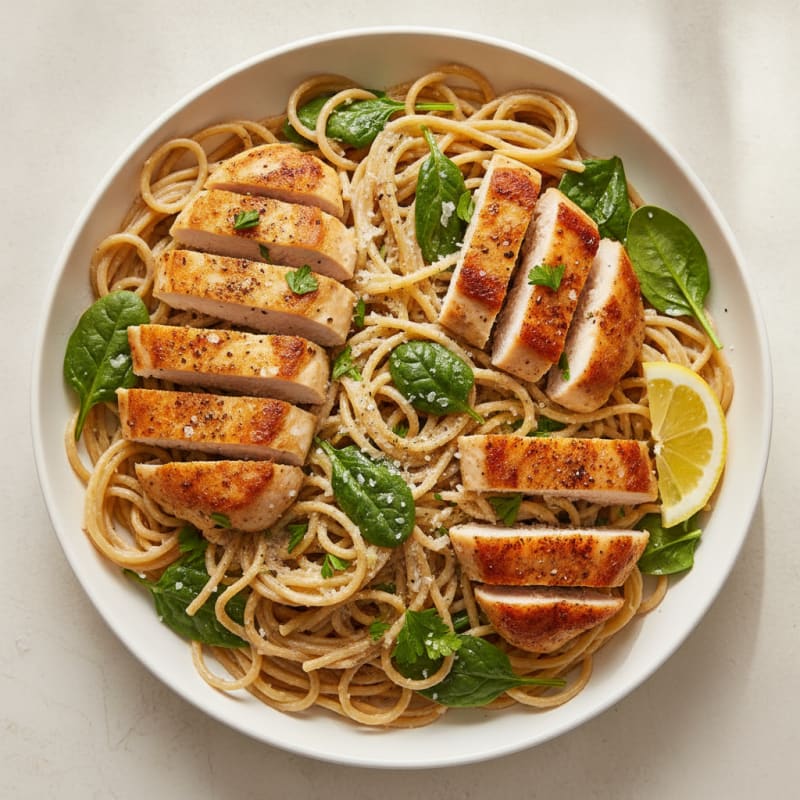 Classic Garlic Parmesan Pasta with Pan-Seared Chicken
